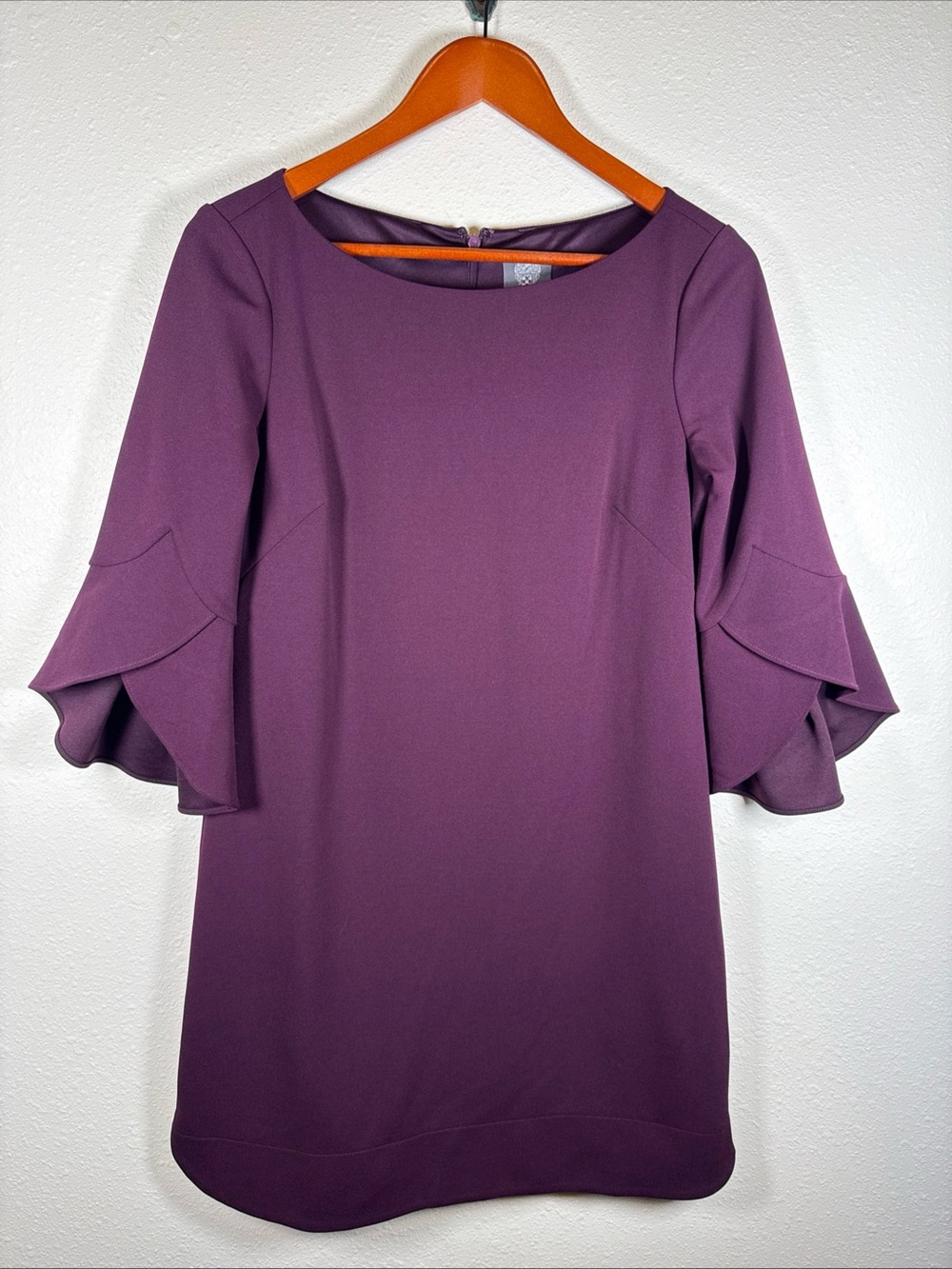 Vince Camuto Tulip Sleeve Wine Plum Purple Sheath Cocktail Party Dress 6 Classy